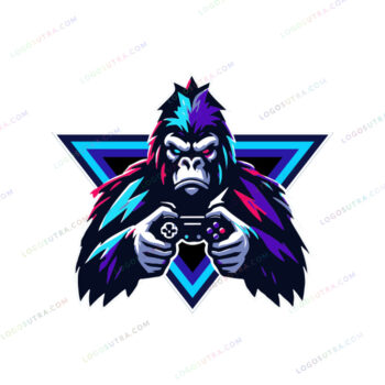 Epic Gamer Logo with Gorilla and Controller Icon, Representing Strength and Dominance in Esports Gaming