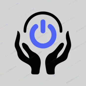 Logo featuring hands holding a power button symbol, representing reliability and cooperation, ideal for tech enthusiasts and IT professionals.