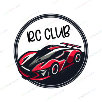 Dynamic RC car logo in red, black, white, and silver/gray colors for toy enthusiasts and hobbyists.