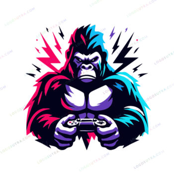 Dynamic Gorilla Logo for Gaming and Sports Apparel in Purple and Blue Colors