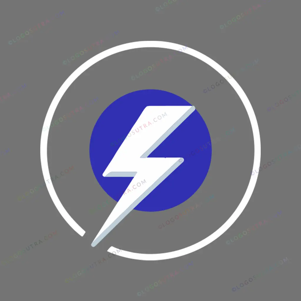 Geometric and illustrative lightning bolt in circle logo in blue and white colors, targeting energy-conscious consumers, electric vehicle owners, and renewable energy investors.