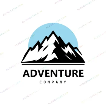 Alpine skiing logo featuring blue mountains in a minimal vector style, evoking a sense of adventure