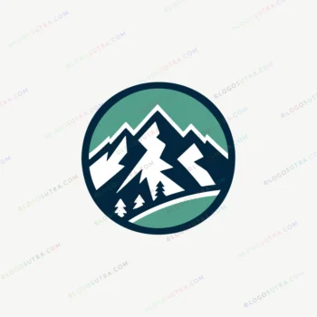 A minimal and modern outdoor exploration logo featuring a blue, green, and black color scheme, with a mountain enclosed in a circle emblem. Ideal for vector designs and adventurous brands.