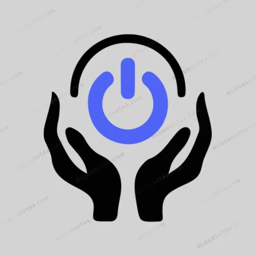 Logo featuring hands holding a power button symbol, representing reliability and cooperation, ideal for tech enthusiasts and IT professionals.